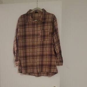 Cotton On Brown Plaid Women's Button Down Shirt